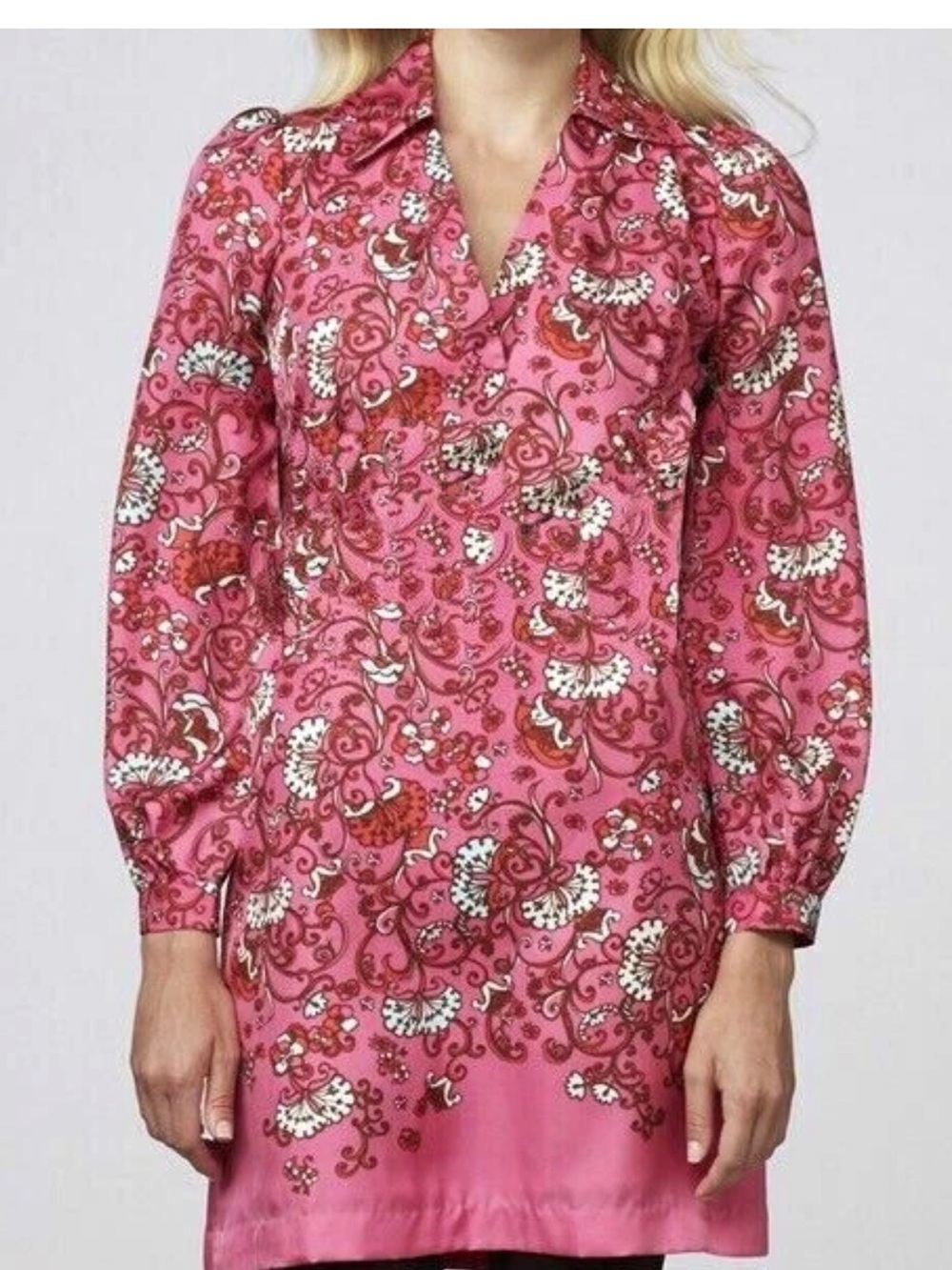 Lilly Pulitzer Wayles Hotty Pink Ring My Chimes Silk Tunic Shirt